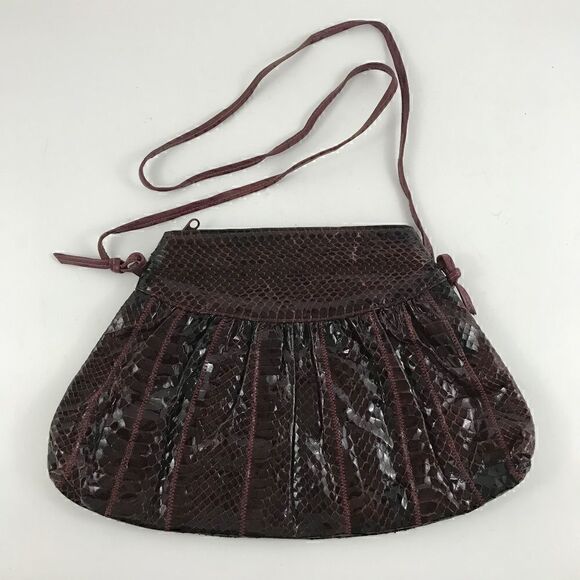 Vintage Handbags - Dark Burgundy Snakeskin Vintage 80's Crossbody Bag